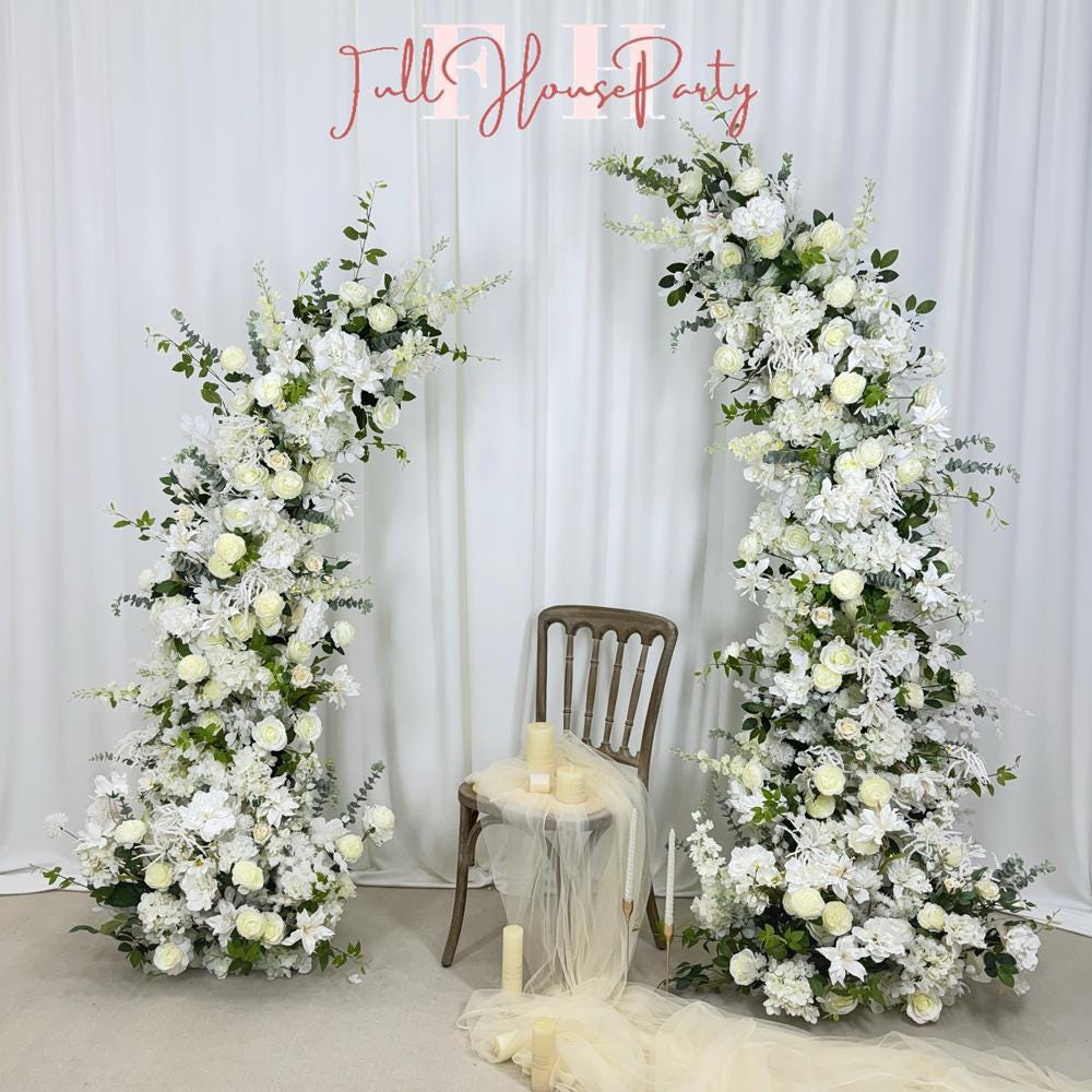 Wedding Arch FlowerArtificial Ivory Rose  Archway,Flower Row Arrrangement Marriage Wedding PillarFlower,Wedding Flower Party Event backdrop