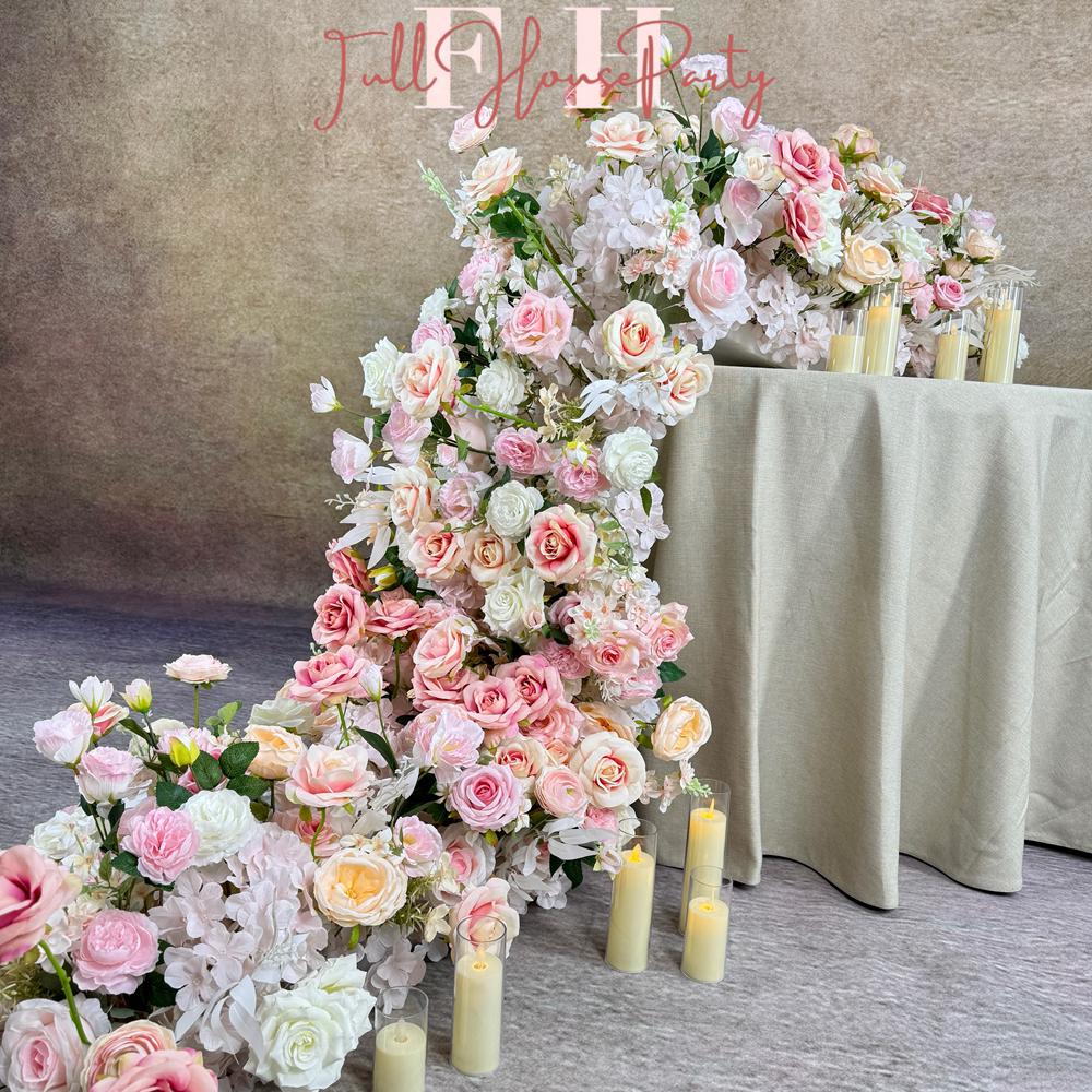 Champagne & Soft Pink Color Rose Garland for Table & Staircase Decoration