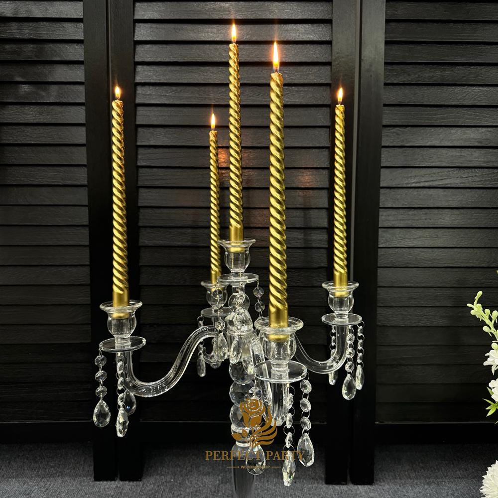 20''-Clear Crystal Candle Holder - Transparent Tall Candle Stand with Glass Hurricane Tube, Perfect for Wedding Table Centerpiece Decoration