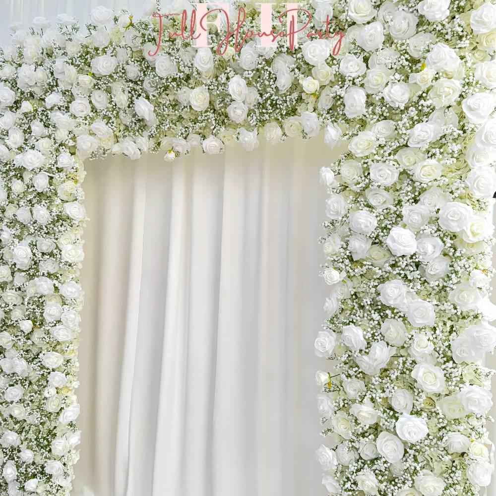 W8Ft x H8.53Ft Rollable Artificial White Rose  baby?? breath Arch Wedding Decoration, Flower Arch Wedding, Backdrop Flower Archway Party