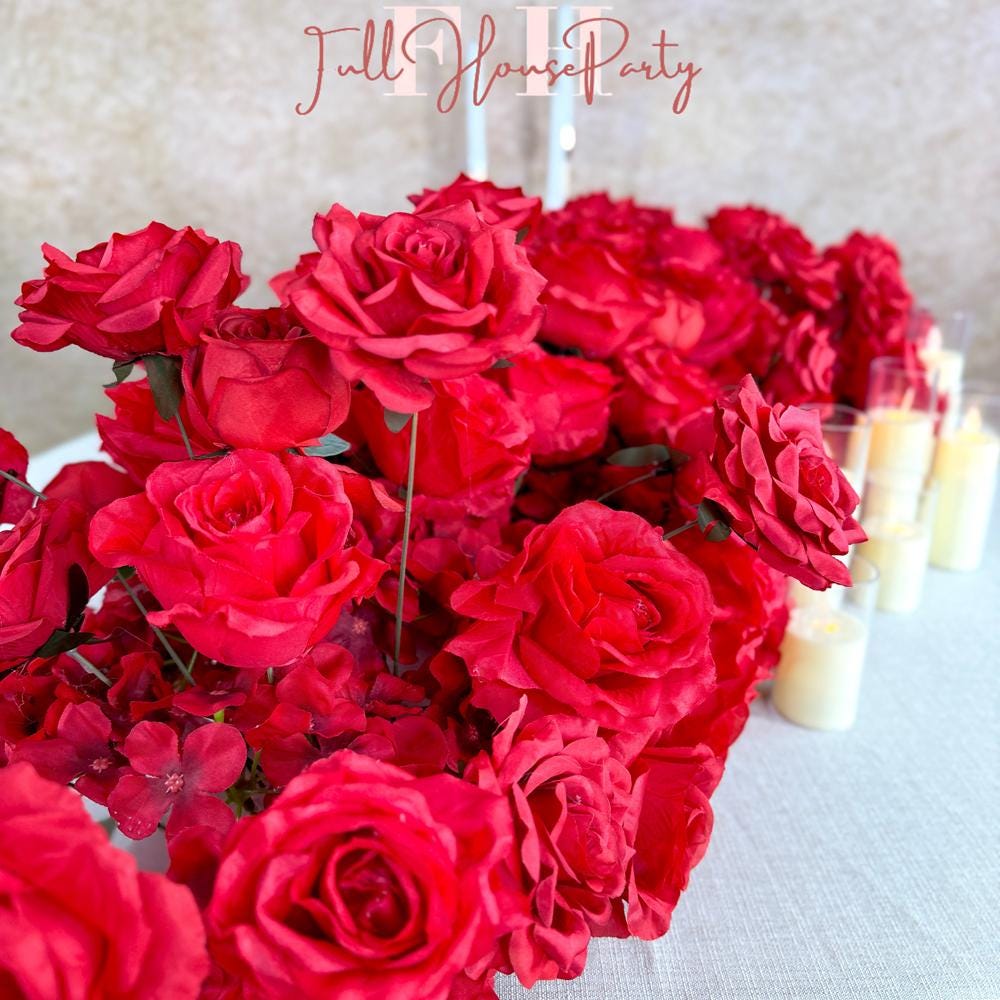 US Seller --- Burgundy Red Rose Wedding Arch, Artificial Floral Table Arrangement, Garland, Flower Row Decoration for Parties, Weddings