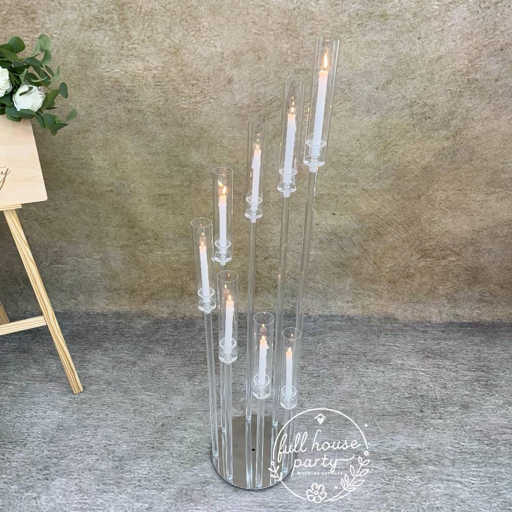 50??- Clear Acrylic Tall Candle Holder with Crystal Glass Hurricane Tube, Suitable for Real Candles,wedding candlestick table centerpiece