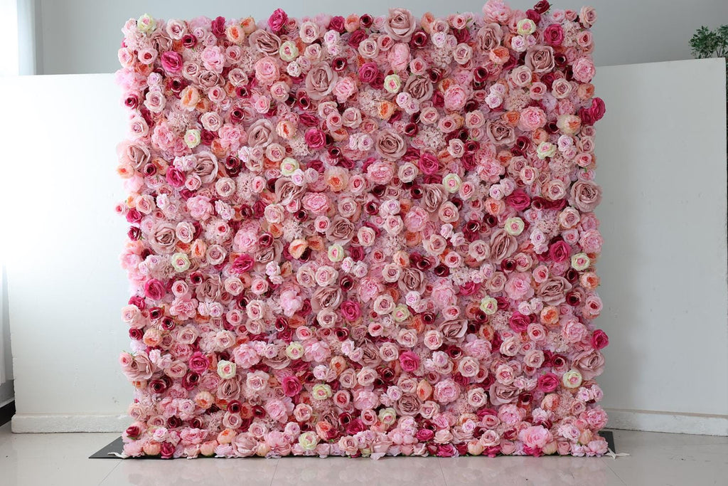 US Seller-5D pink Roses Flower Wall8*8ft - Flower Wall Rolling Up Curtain Wall, flower Fabric Backdrop??rtificial rolling up curtain flower