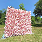 US Seller--5D blush Roses  Flower Wall 8*8ft  - Flower Wall Rolling Up Curtain Wall,  flower Fabric Backdrop??rtificial rolling up curtain