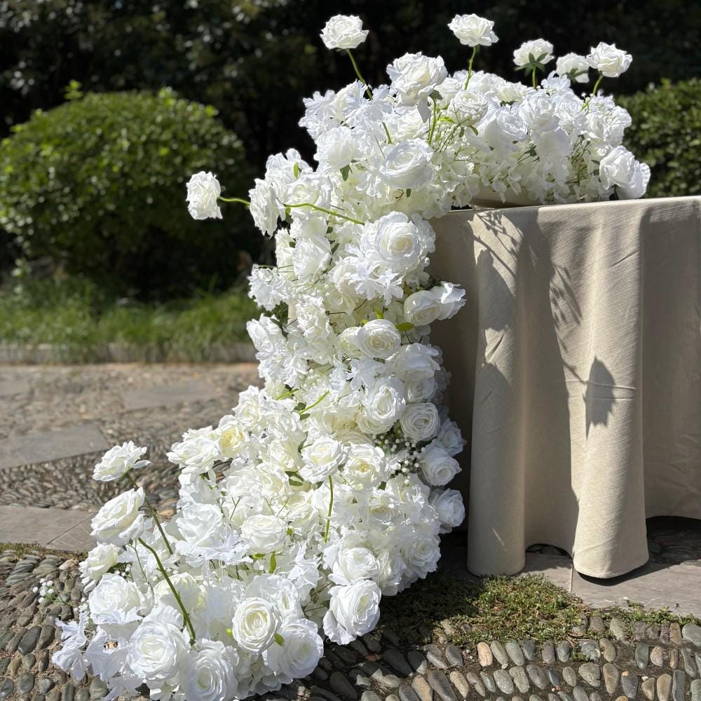 US Seller ---White Flower Garland for Wedding Arch, Artificial Floral Table Runner, Wedding Centerpiece & Aisle Flower Row