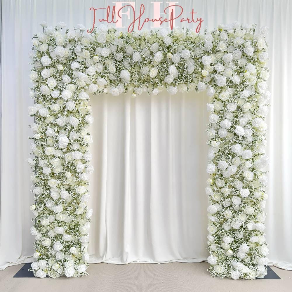 US seller---H 8.53 x W 8Ft Rollable Artificial White Rose Arch Wedding Decoration, Flower Arch Wedding, Backdrop Flower Archway Decoration