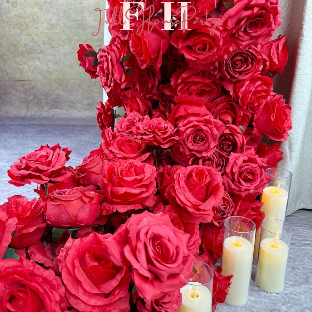 US Seller --- Burgundy Red Rose Wedding Arch, Artificial Floral Table Arrangement, Garland, Flower Row Decoration for Parties, Weddings