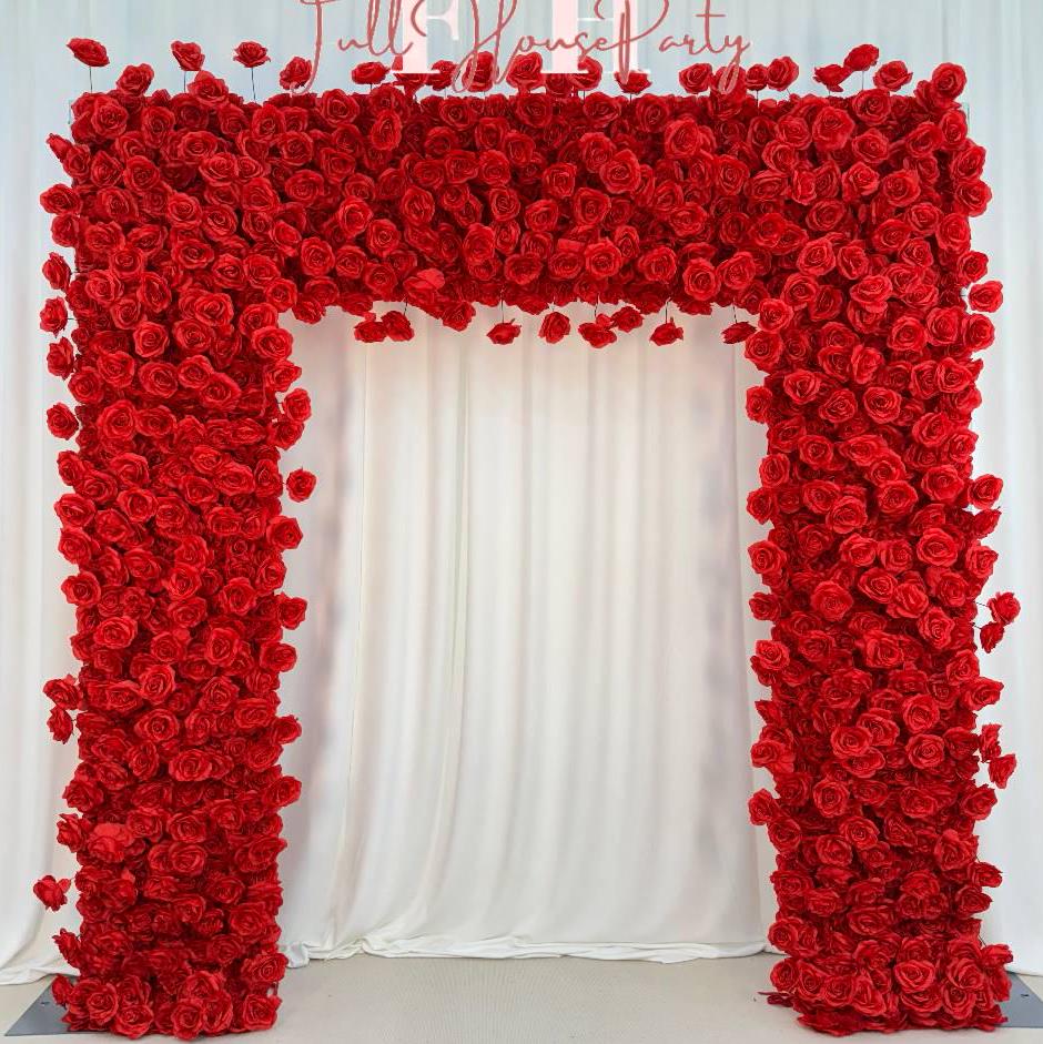 W8Ft x H8.53Ft Rollable Artificial Red Rose Arch Wedding Decoration, Flower Arch Wedding, Backdrop Flower Archway Party Decor for Events
