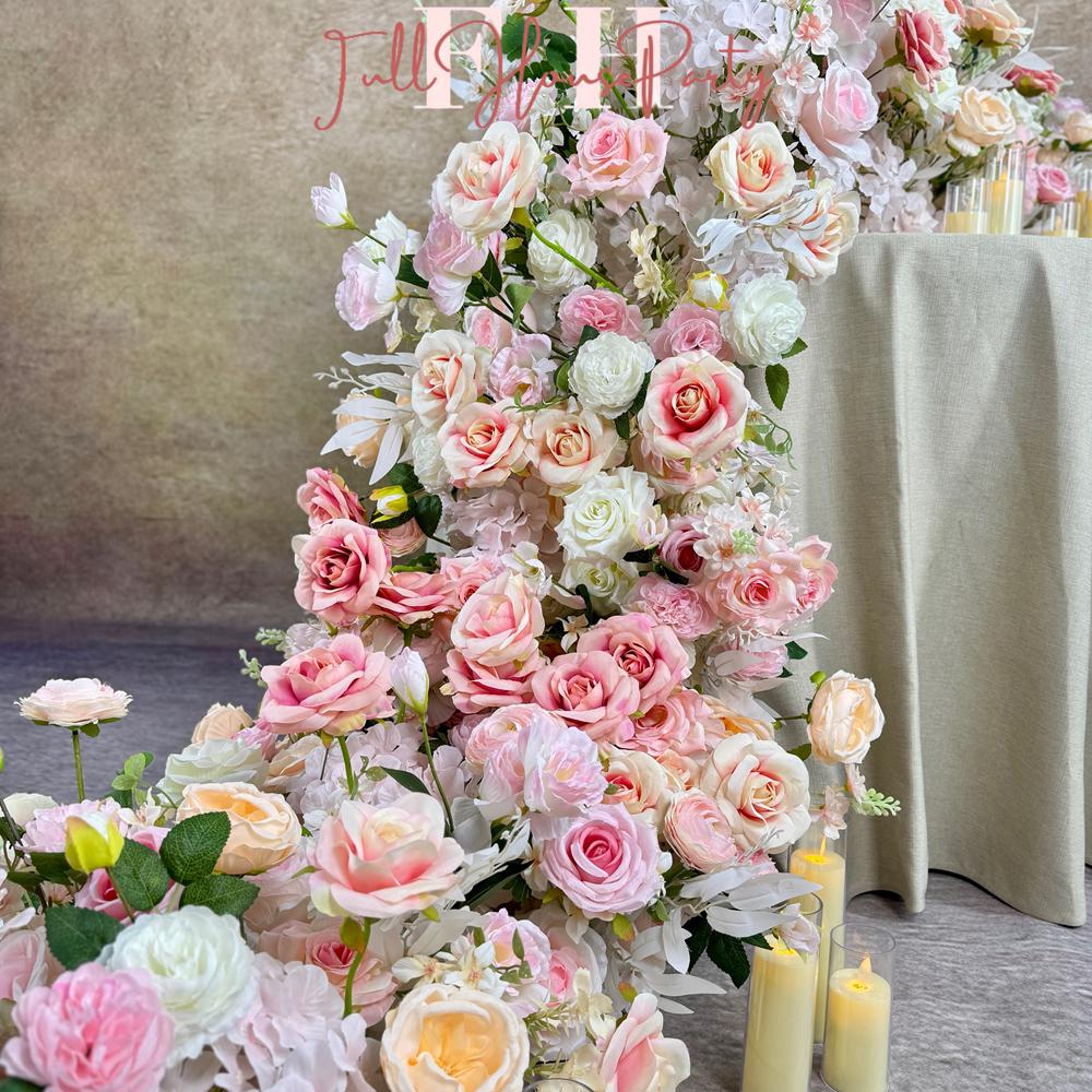 Champagne & Soft Pink Color Rose Garland for Table & Staircase Decoration