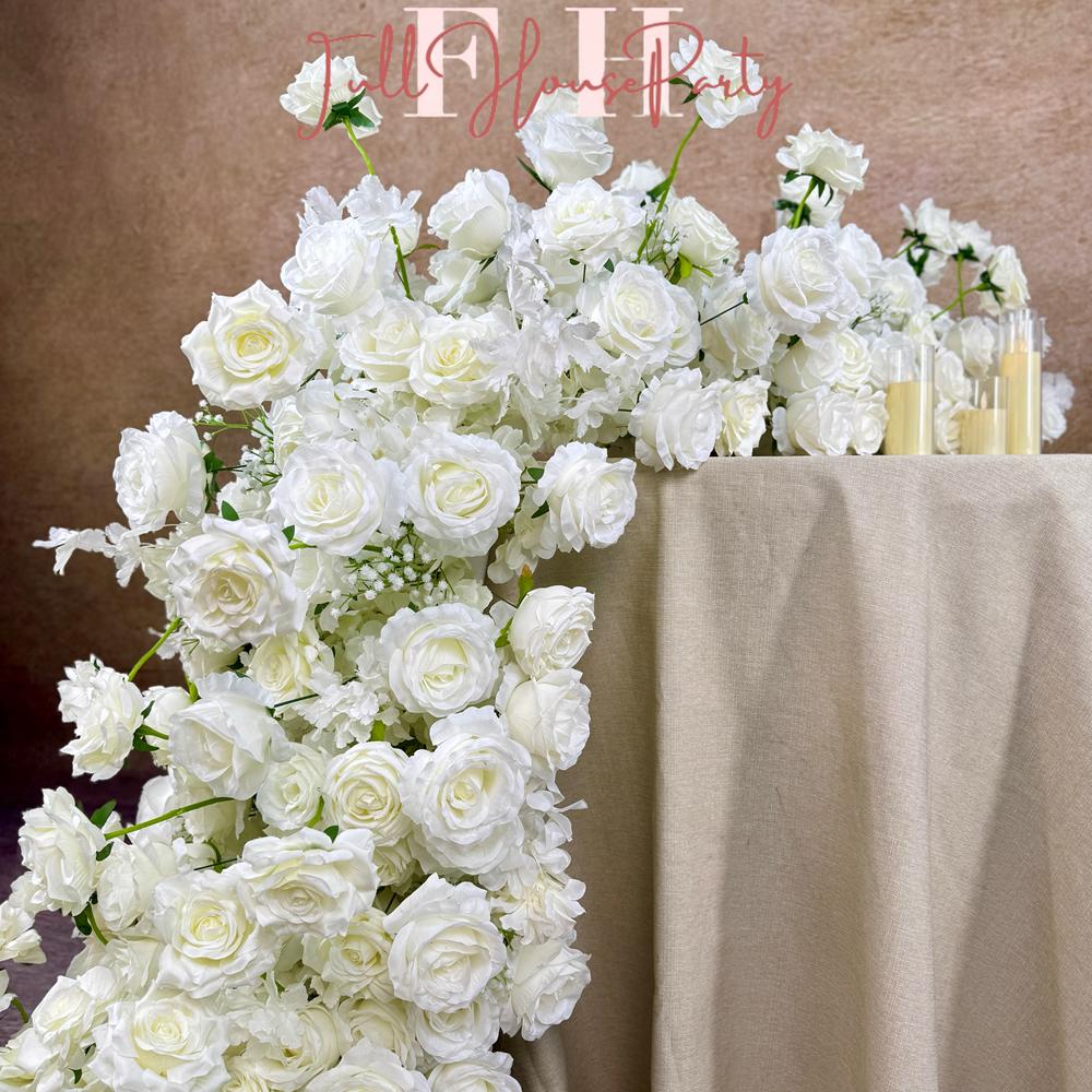 US Seller --White Flower Garland for Wedding Arch, Table Flower Runner, Wedding Centerpiece Table Runner, Flower Row for Wedding Aisle