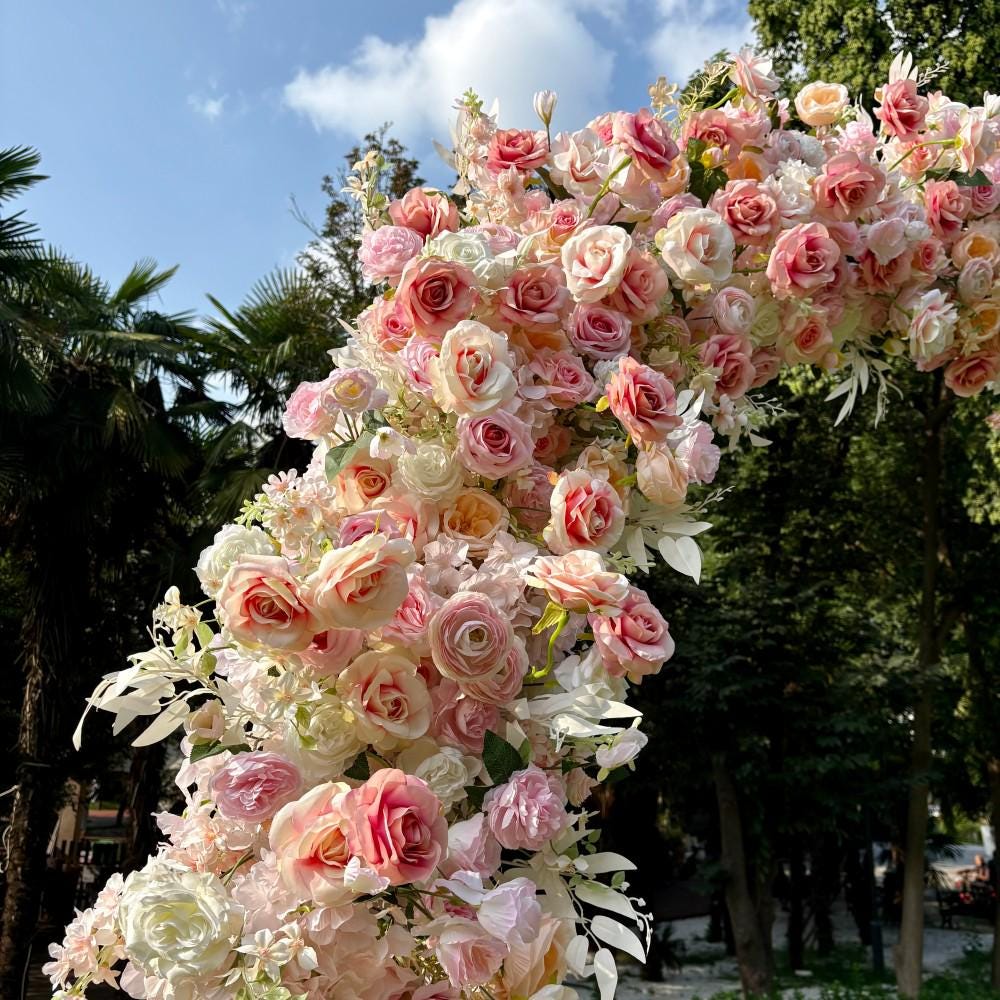 US Seller | Blush Pink Rose Wedding Arch Flowers, Artificial Floral Runner, Table Centerpiece & Flower Row D?cor for Parties  Events