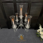 Tall Clear Crystal Candle Holder with Glass Hurricane Tube - Wedding Centerpiece