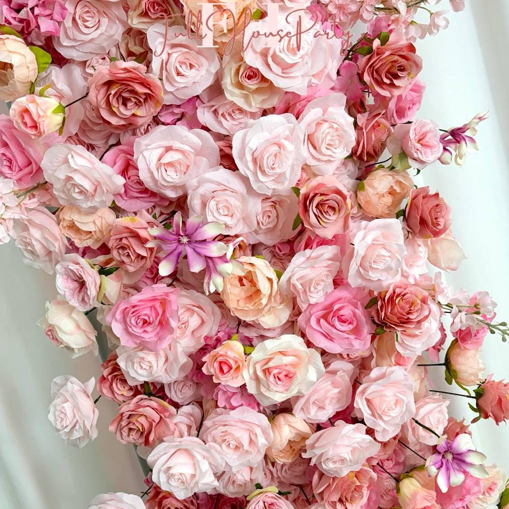 US Seller---W8Ft x H8.53Ft Rollable Artificial Pink Rose Arch Wedding Decoration, Flower Arch Wedding, Backdrop Flower Archway Party Decor