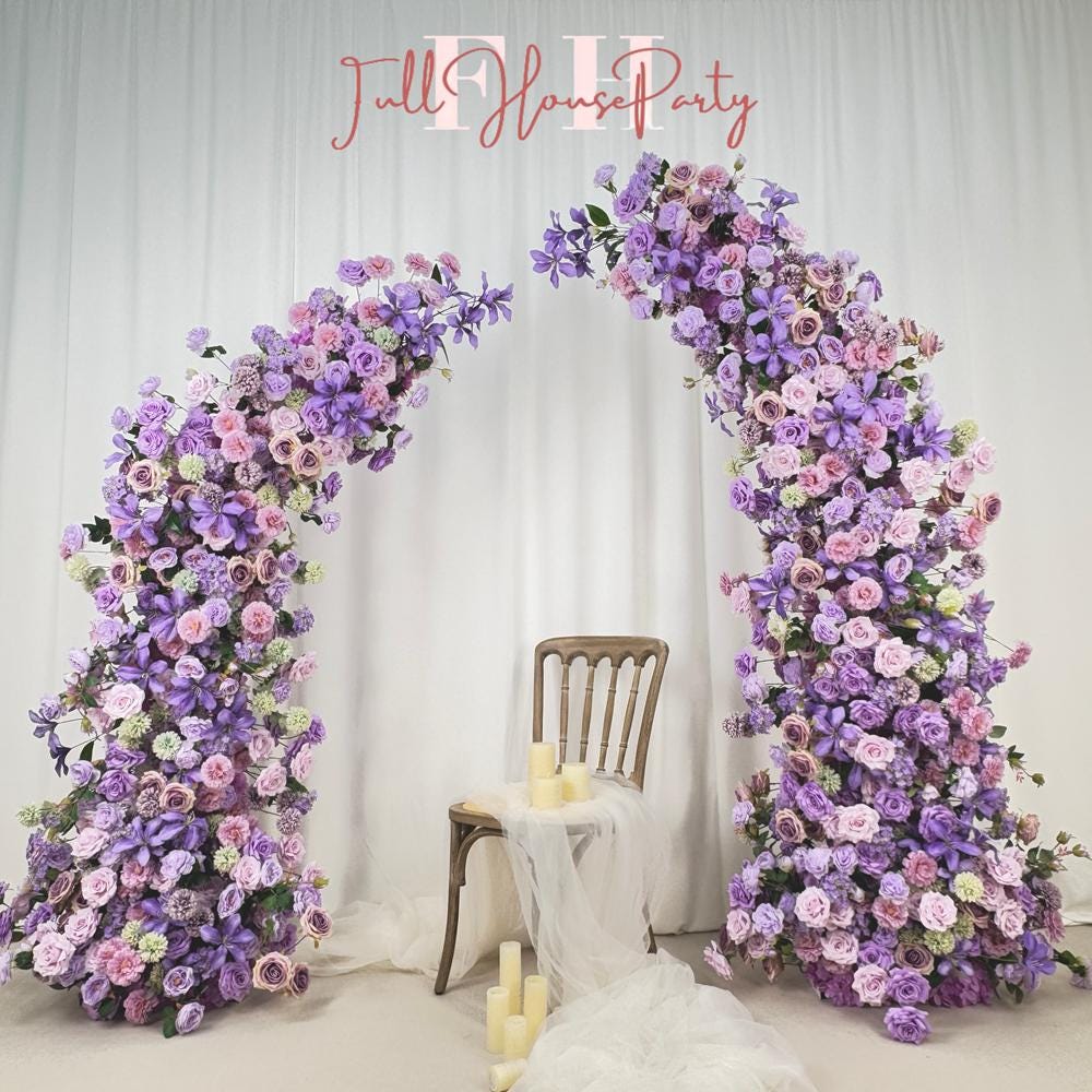 US Seller ??Purple Rose Wedding Arch Flowers, Artificial Rose Archway D?cor, Flower Row Arrangement for Wedding Ceremony (6ft + 7ft)