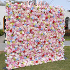 US Seller--Adorable Candy Pink-Colored Rose Flower Wall (8x8 ft) - Roll-Up Curtain Style Fabric Flower Wall for Wedding Party Photo Backdrop