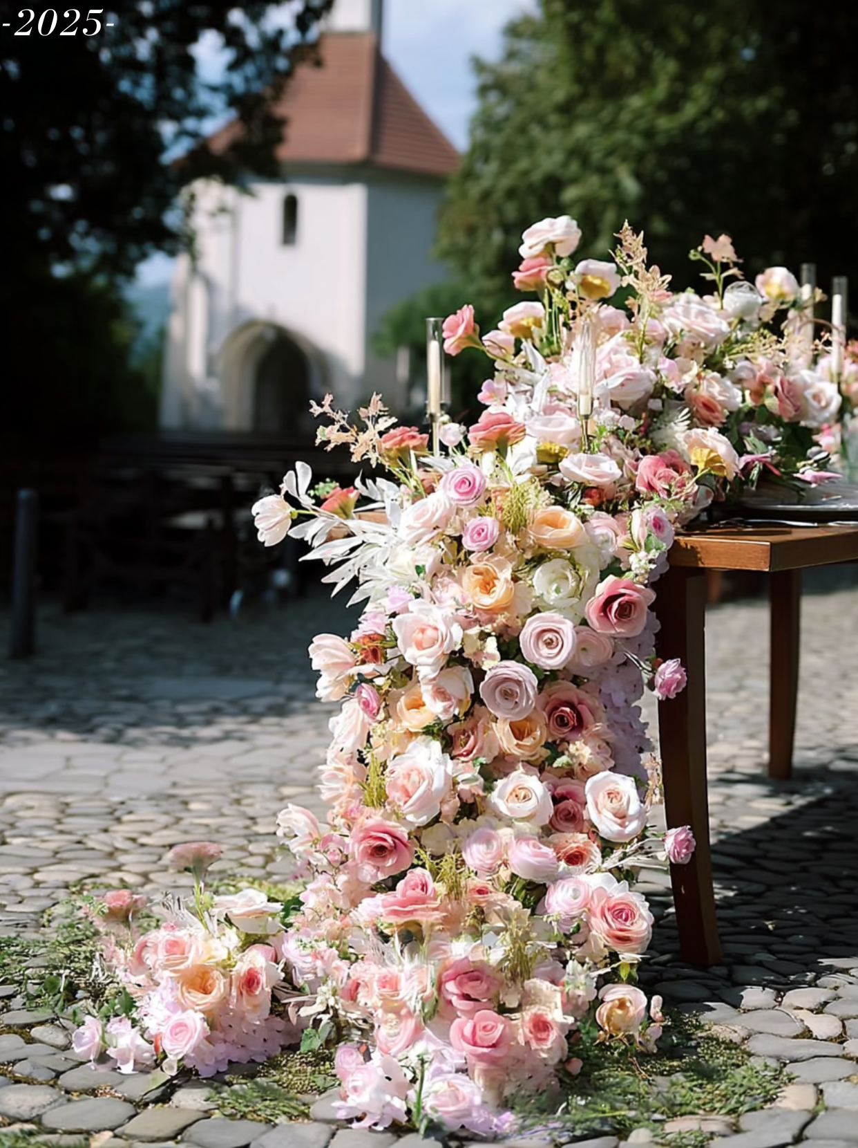 Champagne & Soft Pink Color Rose Garland for Table & Staircase Decoration