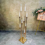 57'' Gold 10-Arm Metal  Holder Candelabra, Tall Glass Candle Holder, Heavy Metal Design for Weddings, Engagements, Showers, and Birthdays