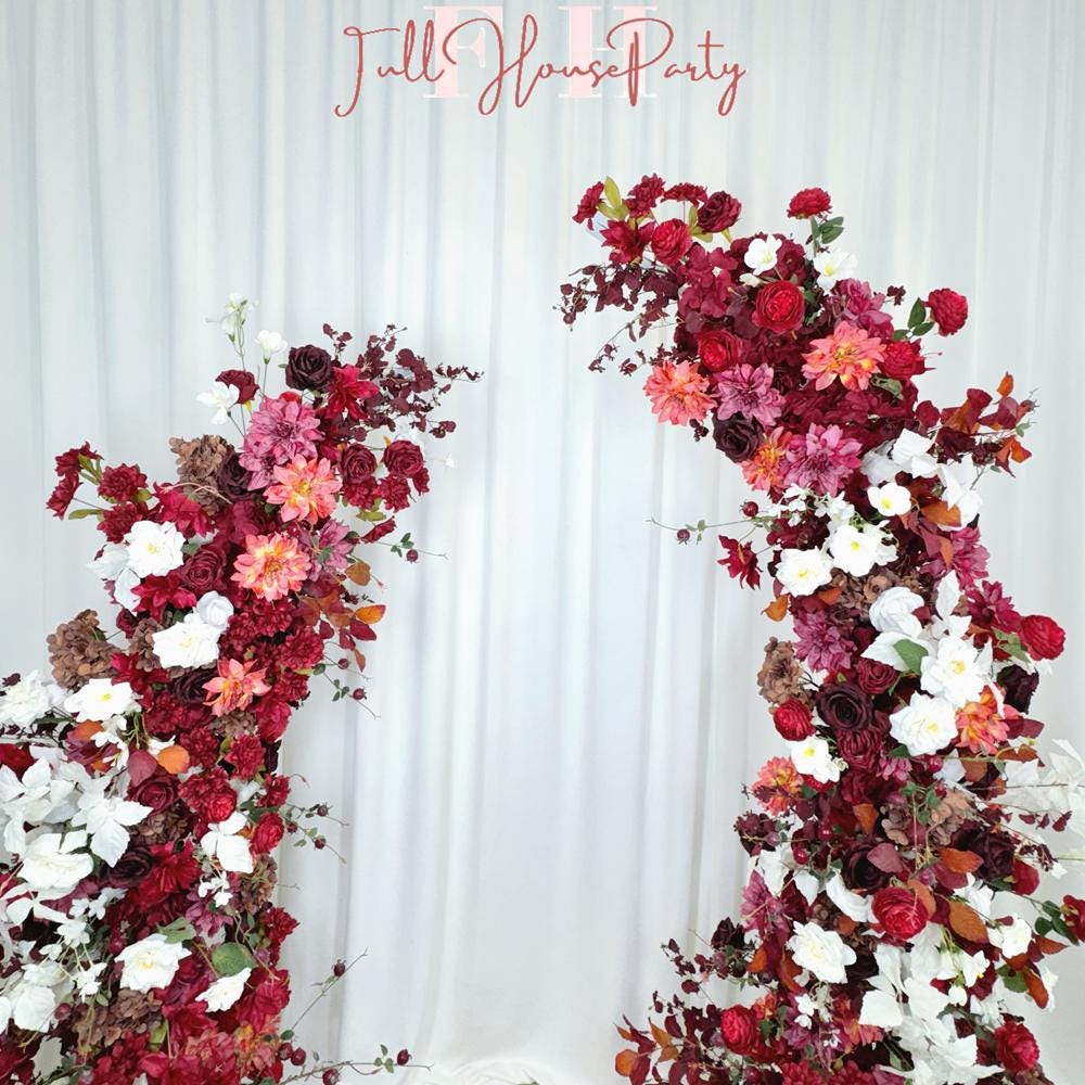 U.S. Local Stock-Burgundy Rose Wedding Spring and Summer Wedding Arch D?cor.Wedding Archway Artificial Rose Archway,Flower Row Arrrangement