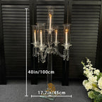 Tall Clear Crystal Candle Holder with Glass Hurricane Tube - Wedding Centerpiece