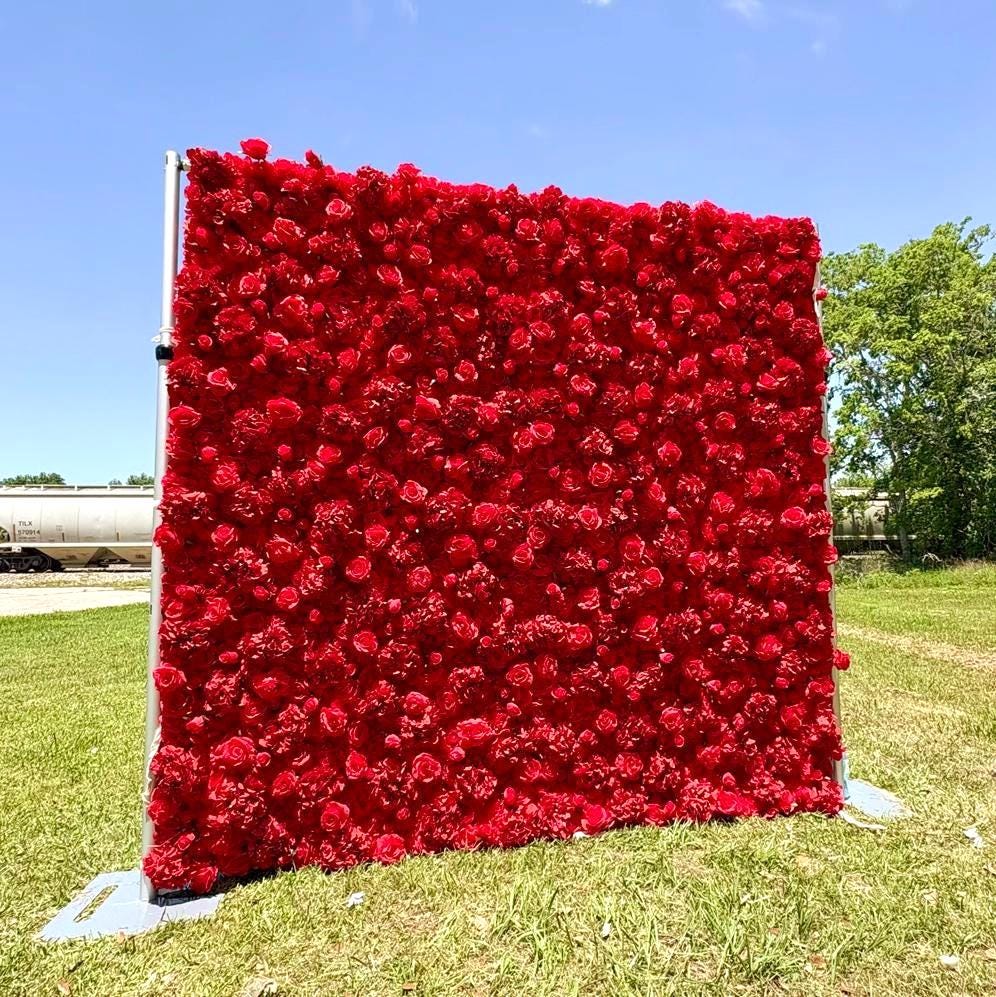 US seller--5D Rose Flower Wall 8*8ft - Flower Wall Rolling Up Curtain Wall, Fabric Flower Wall, Wedding Party Photo Backdrop