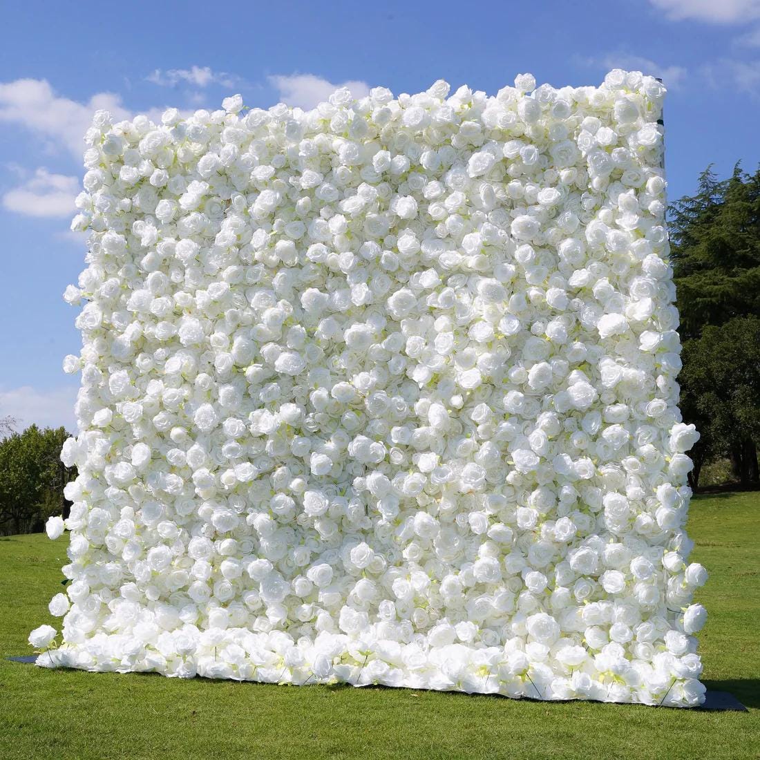 US Seller---5D White Rose Flower Wall 8*8ft - Flower Wall Rolling Up Curtain Wall, Fabric Flower Wall, Wedding Party Photo Backdrop