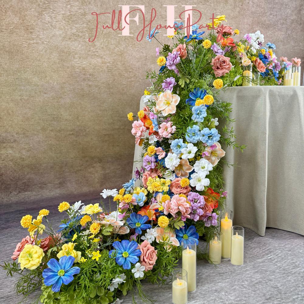 US Seller----Wildflower-Inspired Spring Wedding Artificial Floral, Table Flower Runner, Rustic Flower Row ,Flower Row for Wedding Aisle