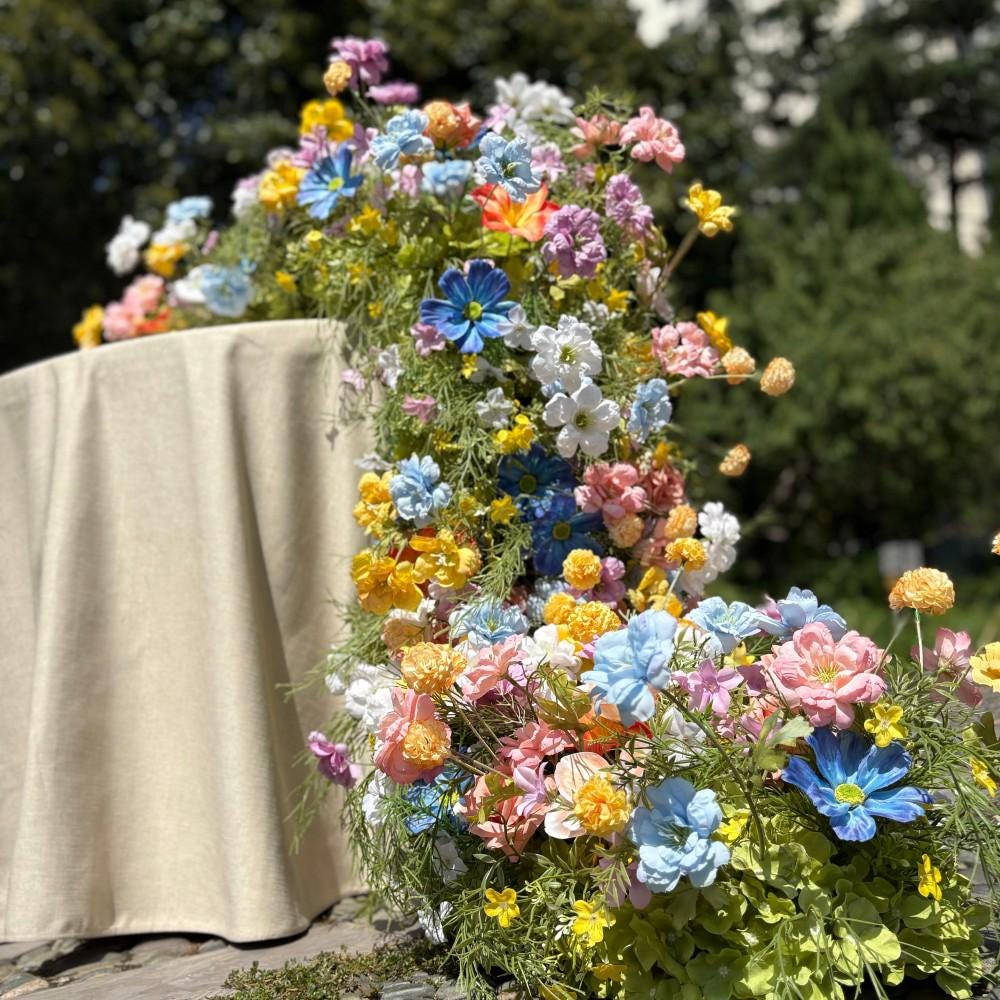 US Seller ??Wildflower-Inspired Wedding Flowers D?cor for Spring & Fall, Artificial Floral Table Runner, Rustic Flower Row Arrangement