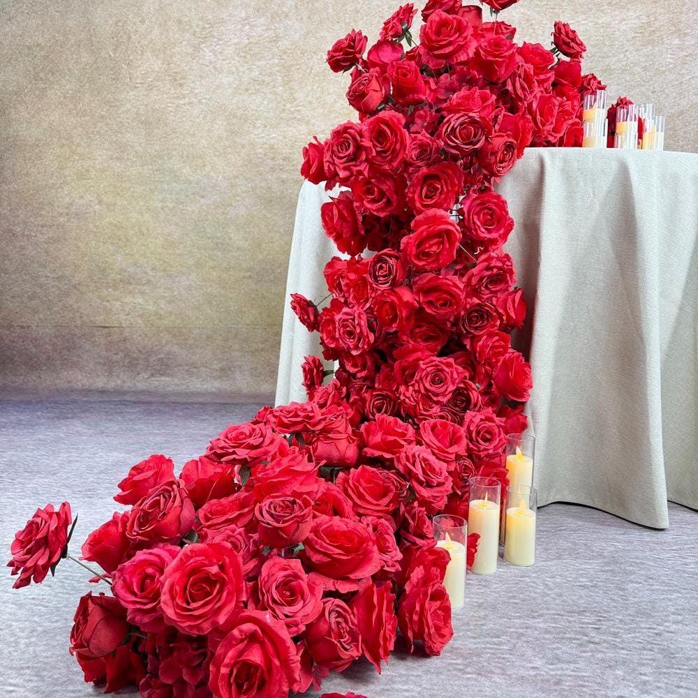 US Seller --- Burgundy Red Rose Wedding Arch, Artificial Floral Table Arrangement, Garland, Flower Row Decoration for Parties, Weddings