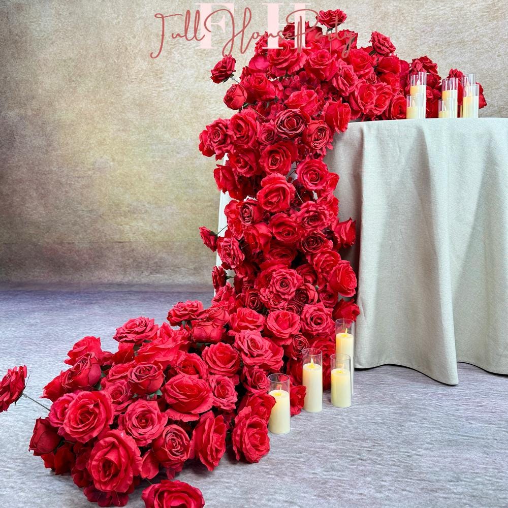 US Seller --- Burgundy Red Rose Wedding Arch, Artificial Floral Table Arrangement, Garland, Flower Row Decoration for Parties, Weddings