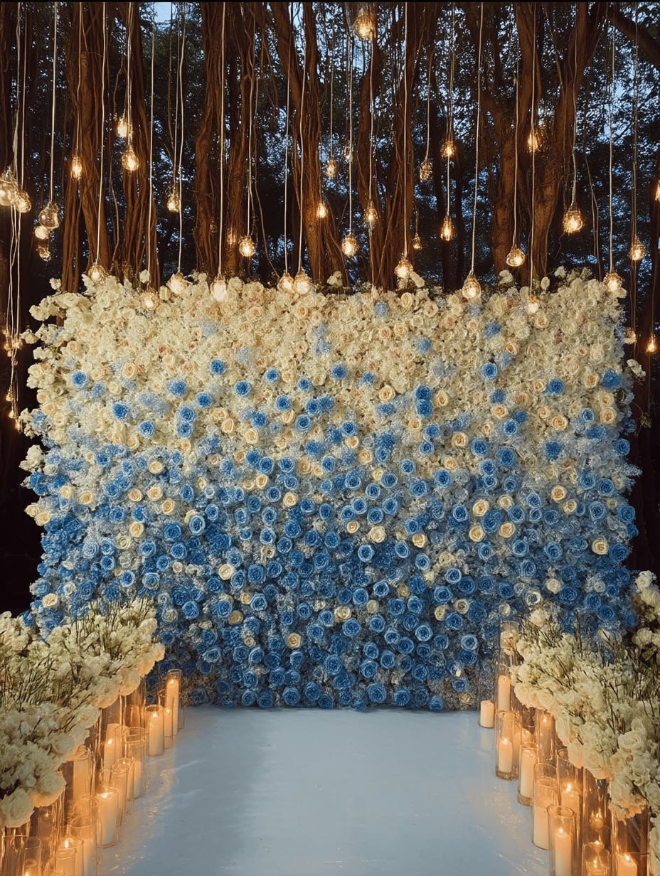 Sky Blue & Ocean Wave Style Rose Wall